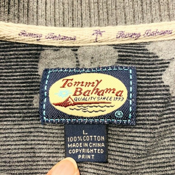 Tommy Bahama Polo T-Shirt Tropical Hawaiian Short Sleeve Stripe Gray Heavy L - Picture 4 of 12